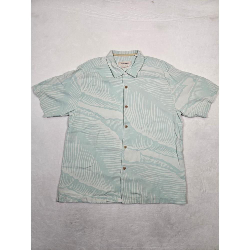 Tommy Bahama Men's Large Silk Palm Leaf Print Button Down Shirt Light Blue 2413